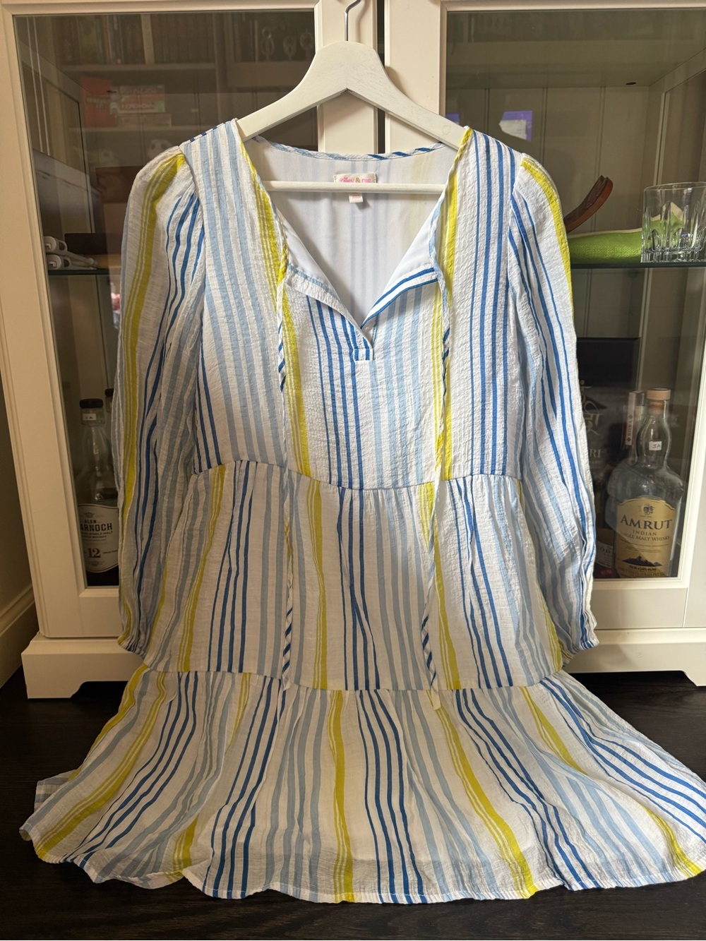 Riley & Rae Blue, White & Yellow Striped Midi Dress